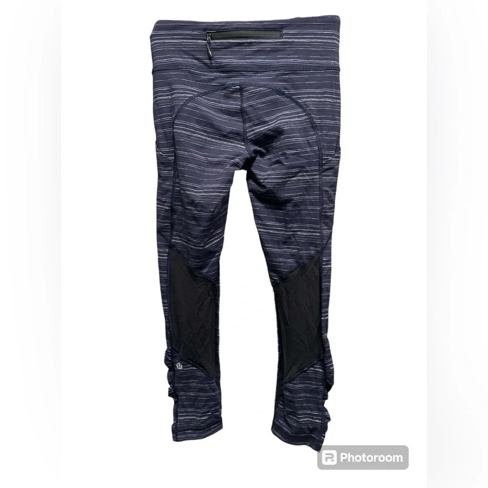 Lululemon Speed Crop Cyber Stripe Naval Blue Black Leggings